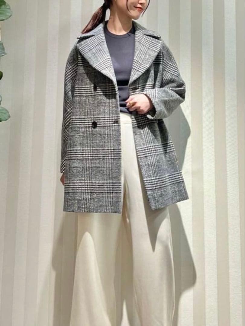 ★美品★TOMORROWLAND ブロークングレンチェック ダブルブレストコート