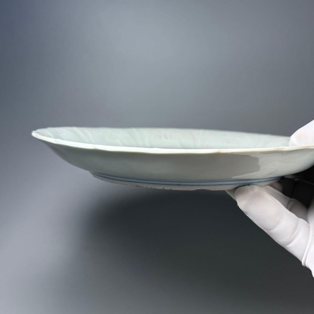 初期伊万里　古九谷様式　苫屋文輪花形中皿　図録掲載　小木一良著　博物館　古美術