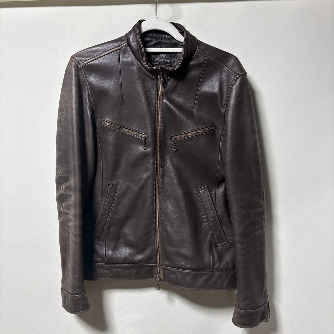 ダークブラウン シングルライダースジャケット