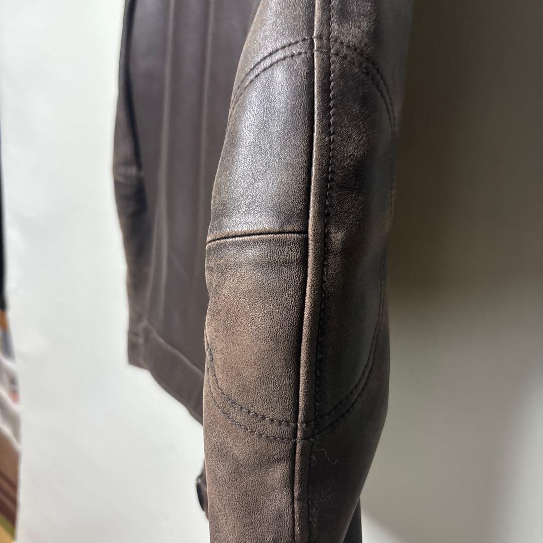 ダークブラウン シングルライダースジャケット