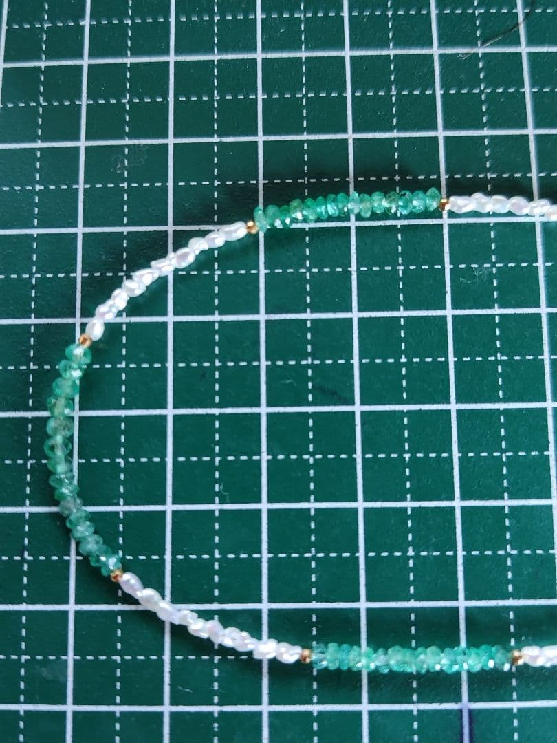 K18 エメラルド、あこや真珠芥子パール ネックレス