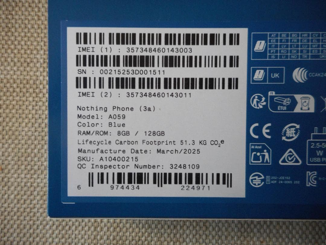 ★☆美品NOTHING製Phone(3a) 8GB/128GB ブルー☆★