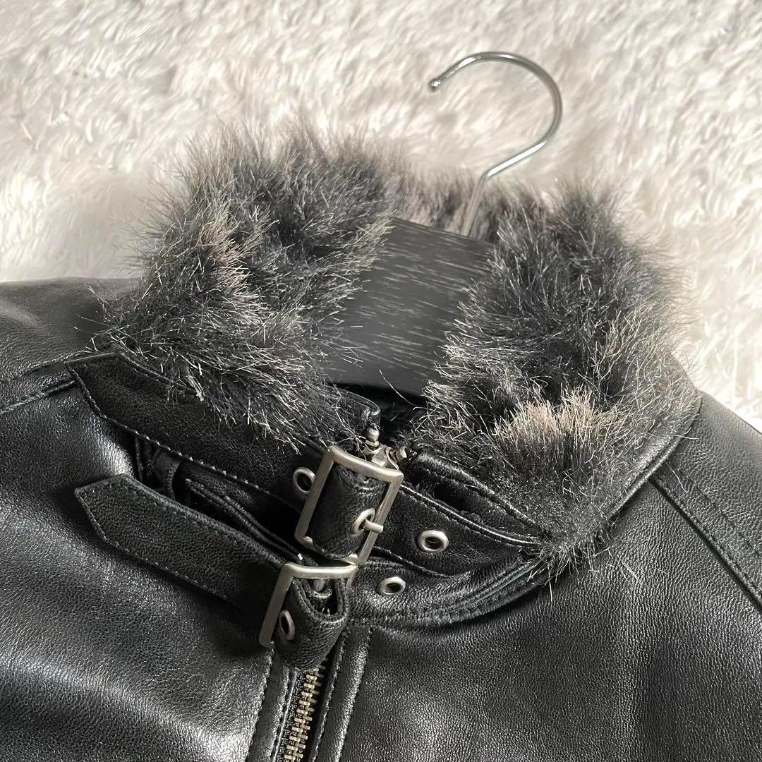 y2k 00s レザージャケット ムートン ライダース 羊皮 裏ファー B-3系