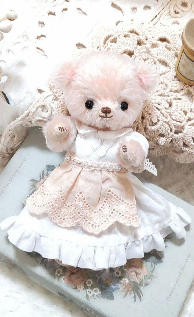 ハンドメイド テディベア ディストレスモヘア ローズ色 手作り