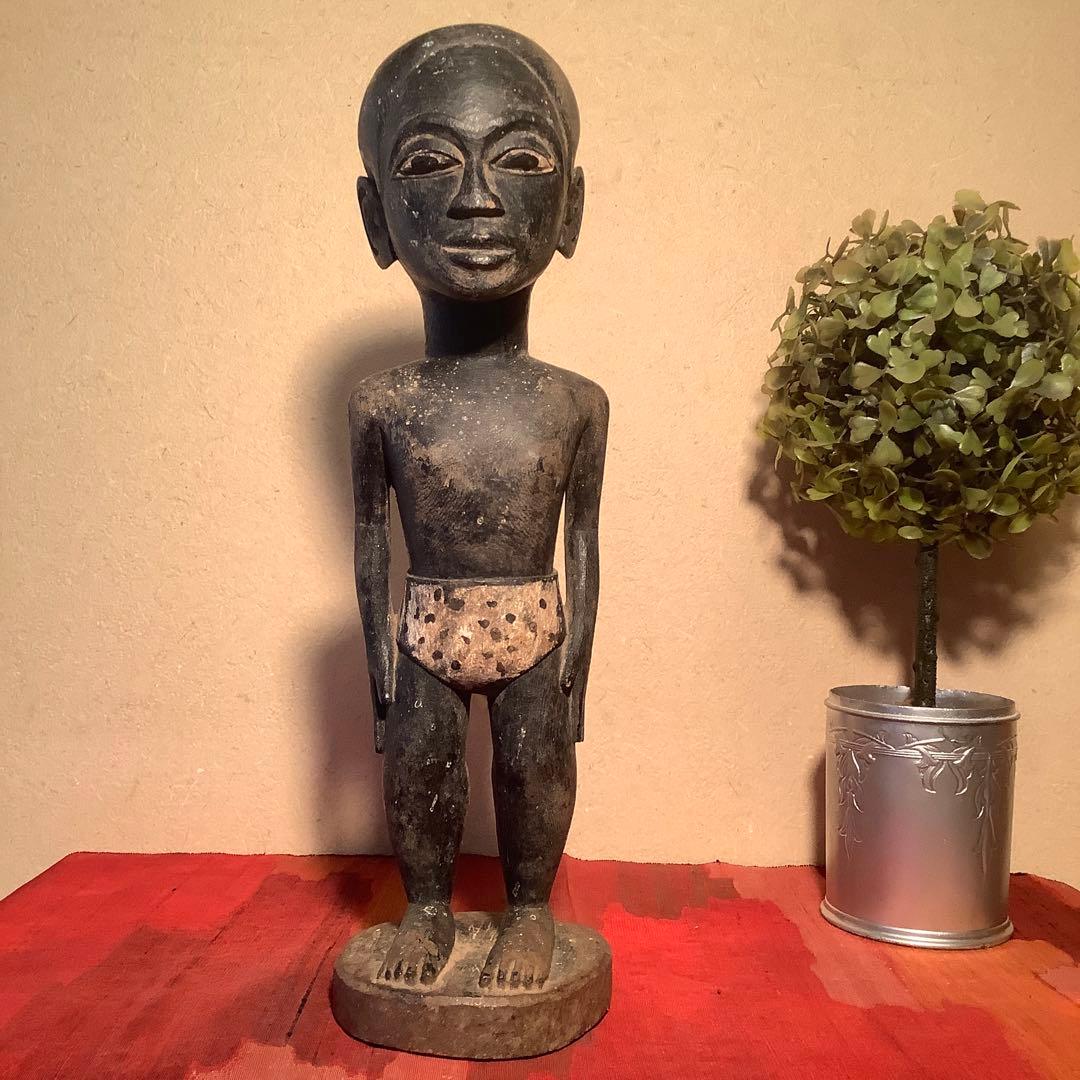 19世紀・コートジボワール「木彫・少年像」アフリカ・民族人形・コロン・木彫彩色