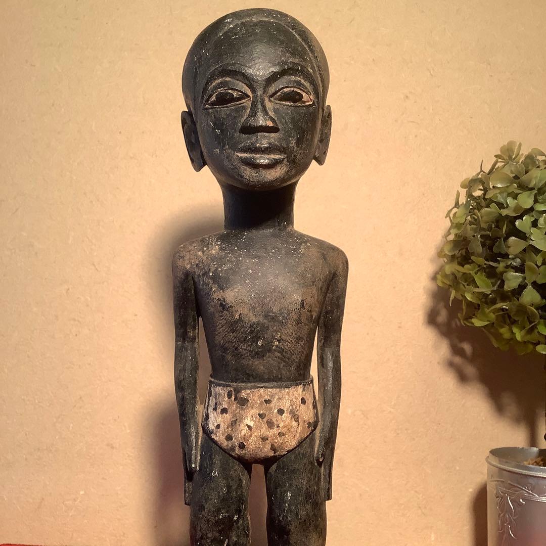 19世紀・コートジボワール「木彫・少年像」アフリカ・民族人形・コロン・木彫彩色