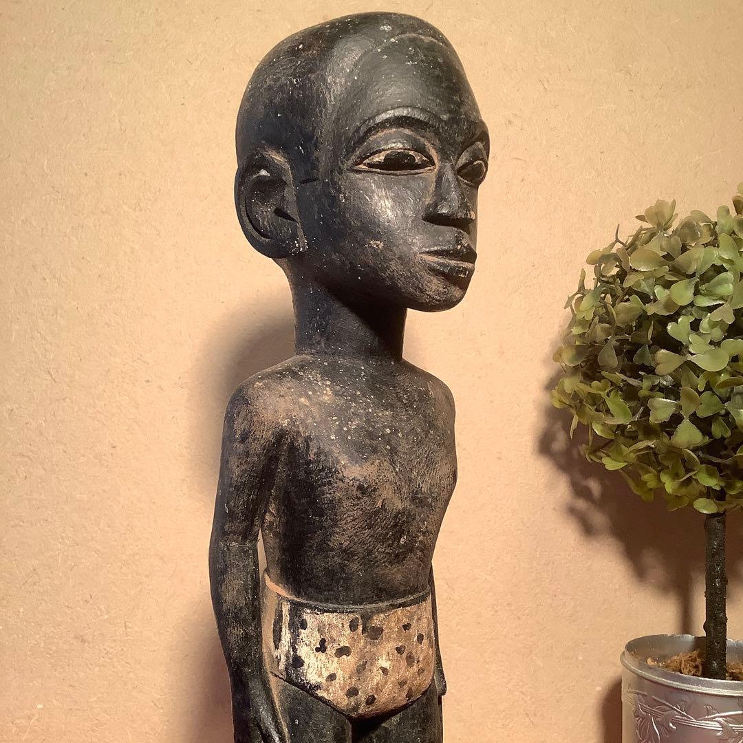 19世紀・コートジボワール「木彫・少年像」アフリカ・民族人形・コロン・木彫彩色