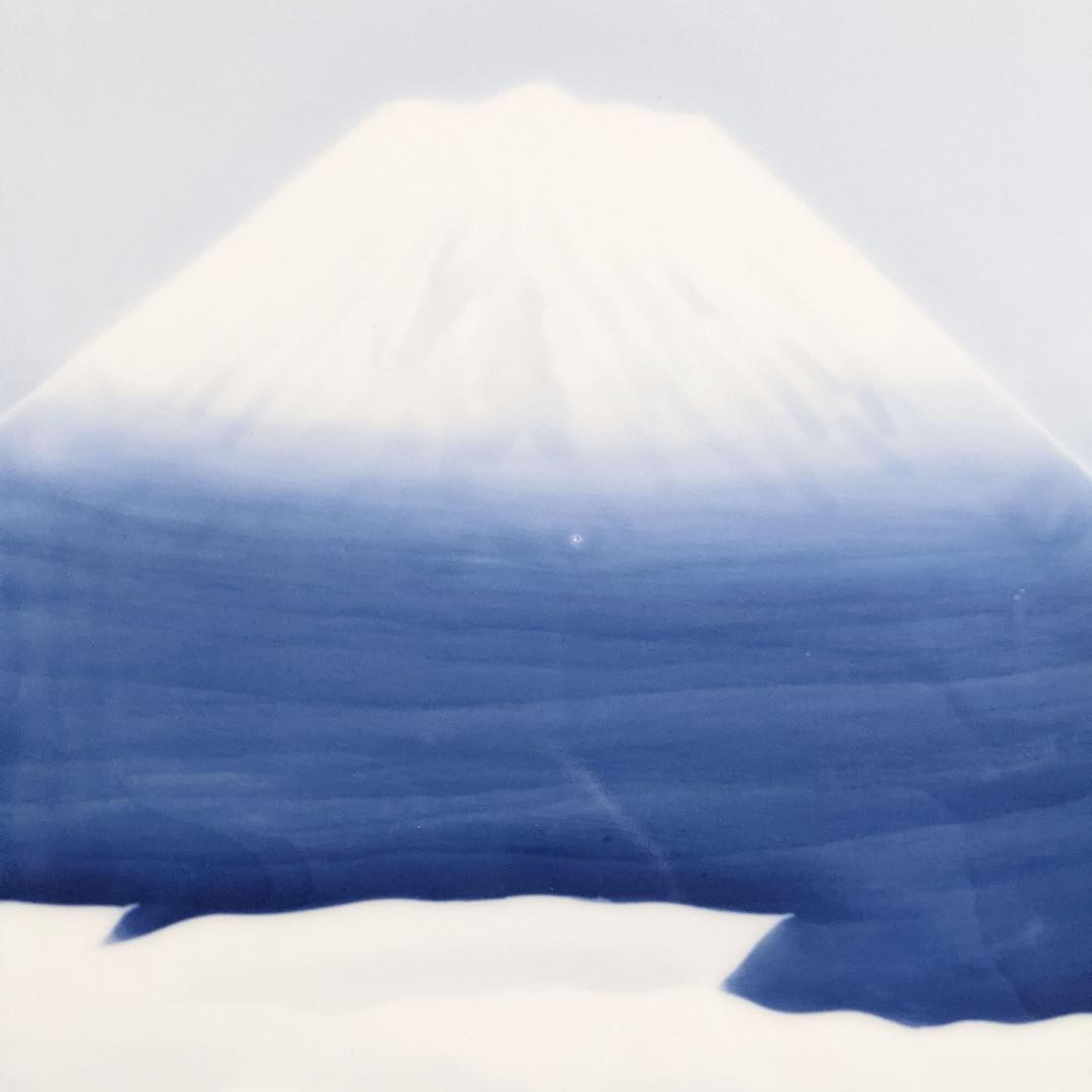 【陶板画】陶額 竹徳 陶印在 富士山図  染付 絵画 額装