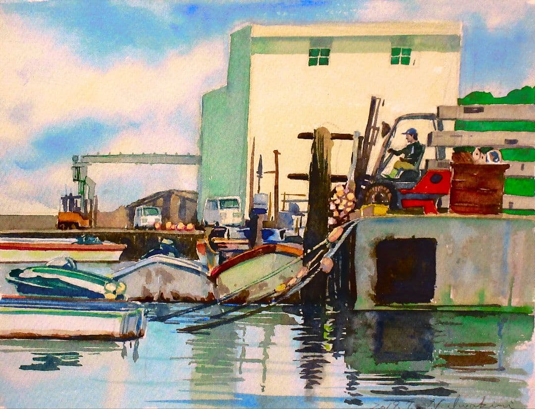 港の風景 ( 額装付き)