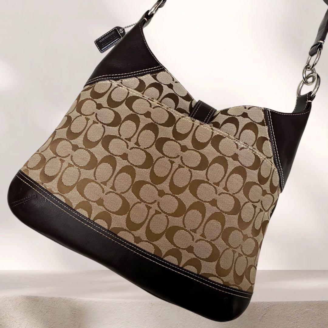 美品 COACH コーチ ワンショルダー バッグ シグネチャー ジャッキー 茶