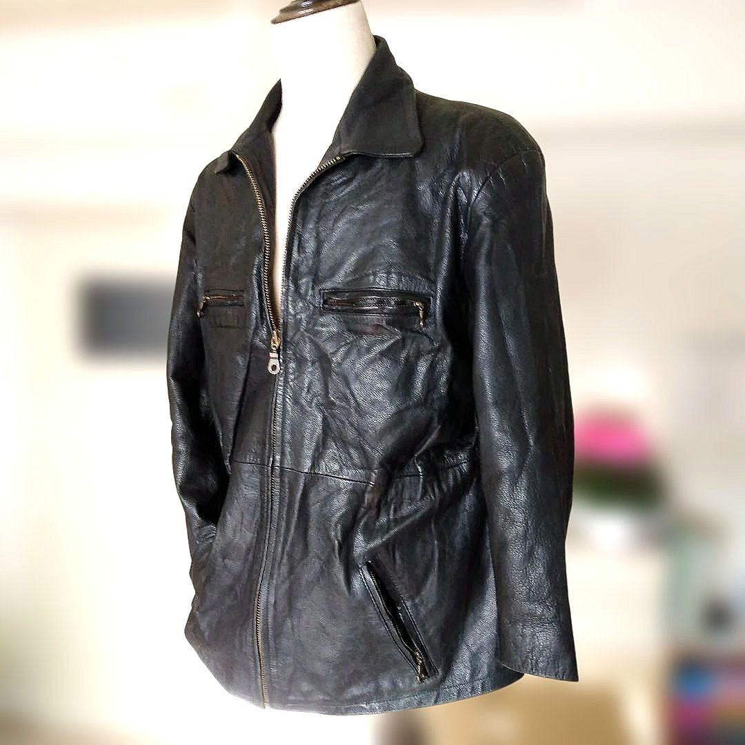 Vintage Euro シングルライダース レザージャケット カーコート