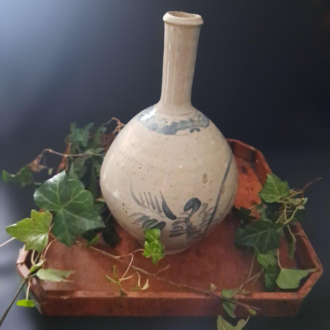 「細首の徳利 初期伊万里のロマン(高さ27cm)」 染付徳利 骨董アンティーク