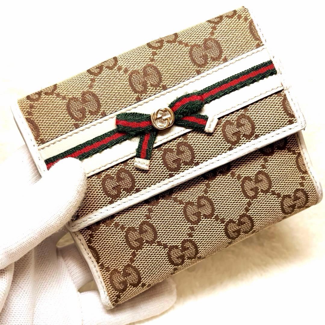 美品　GUCCI グッチ ヴィンテージ シェリーリボン 折り財布 GG柄 箱付