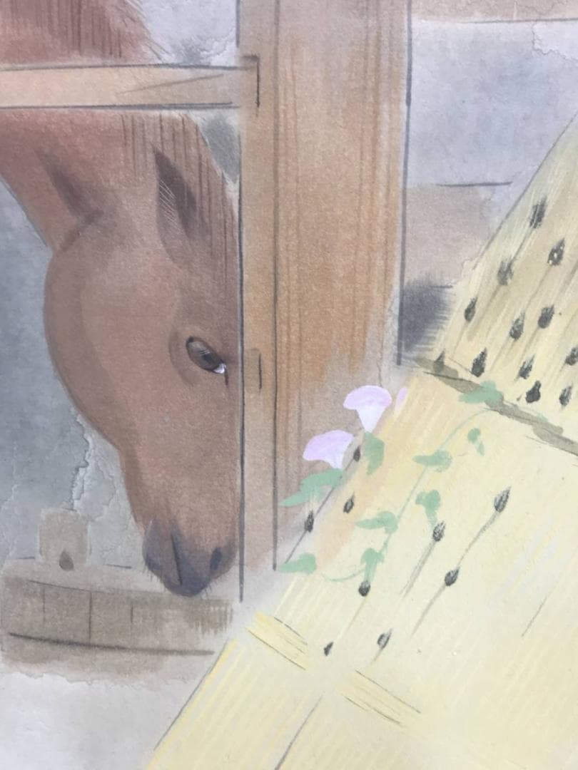 【真作】貴道草衣/厩舎/双馬図/馬図/横物/掛軸/名家伝来/AD-362