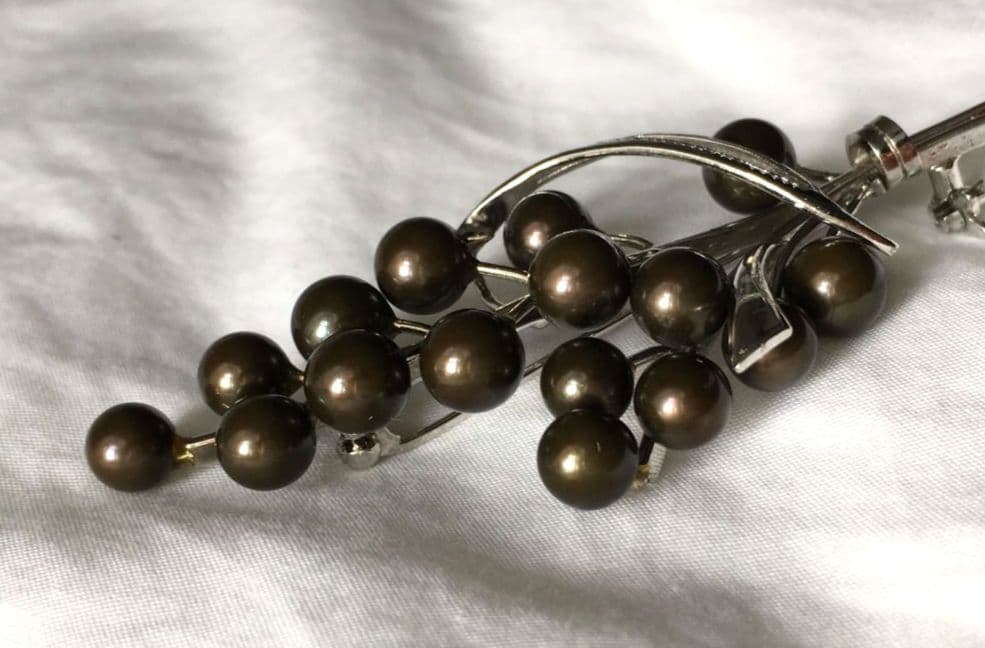 ビンテージ　黒真珠　シルバー　ブローチ　SILVER　ブラックパール
