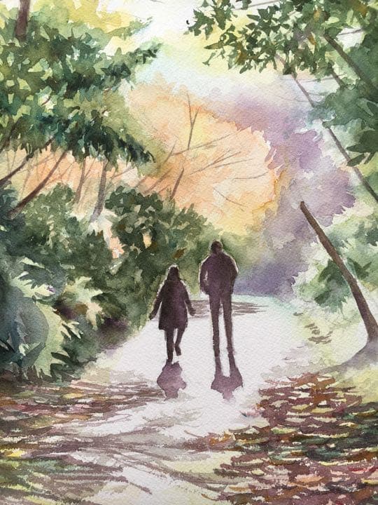 透明水彩画原画風景画未来鎌倉縁結び葛原岡神社