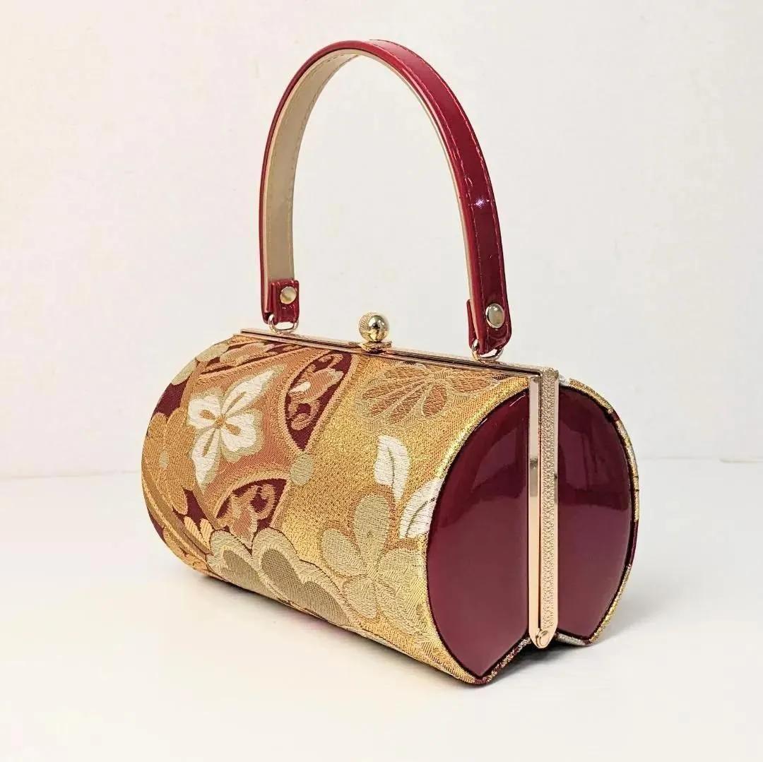 草履バッグセット 振袖用 帯地 赤 金 古典 フリーサイズ w49-5