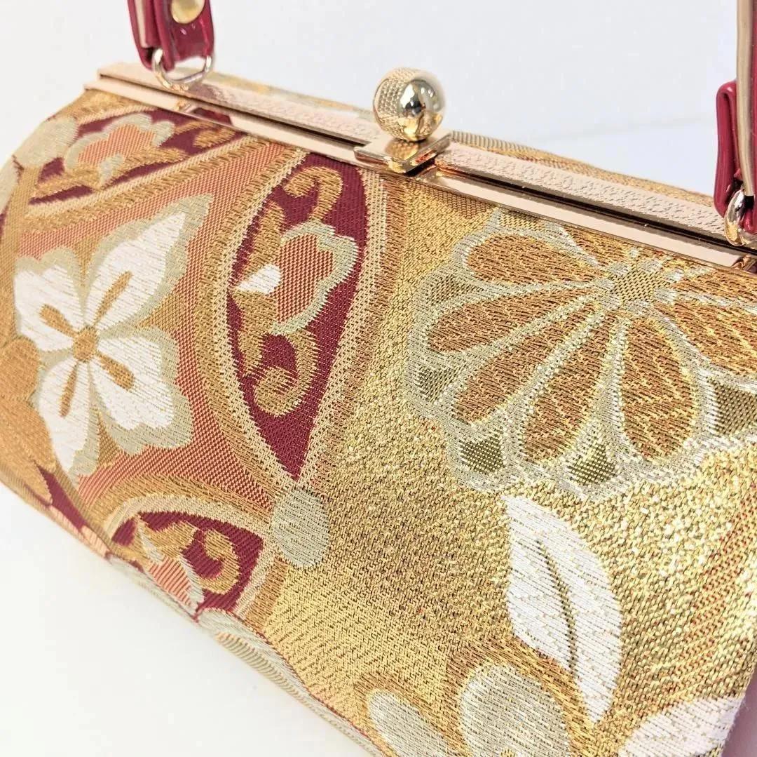 草履バッグセット 振袖用 帯地 赤 金 古典 フリーサイズ w49-5