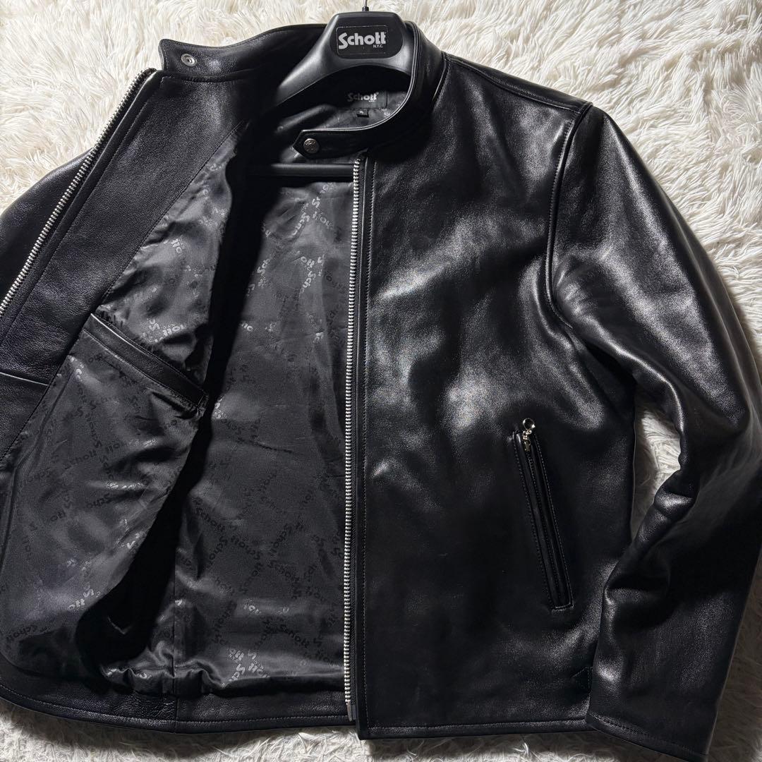 ウ*マ様 極美品/XL✨Schott ライダースジャケット シングル　羊革　黒