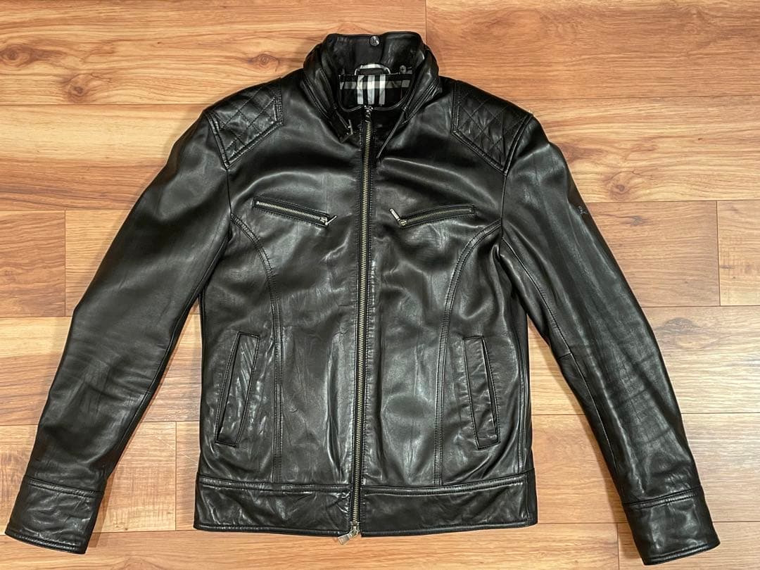 バーバリーブラックレーベル ラムレザー ライダース M ノバチェック ファー欠品