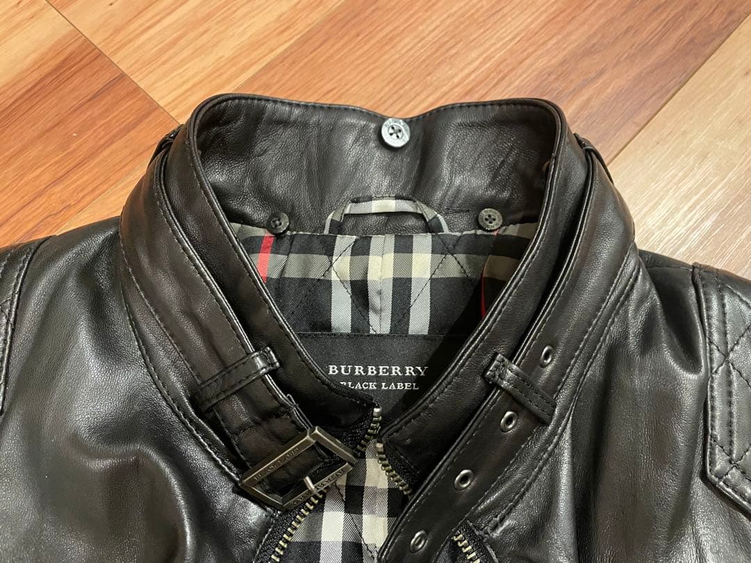 バーバリーブラックレーベル ラムレザー ライダース M ノバチェック ファー欠品