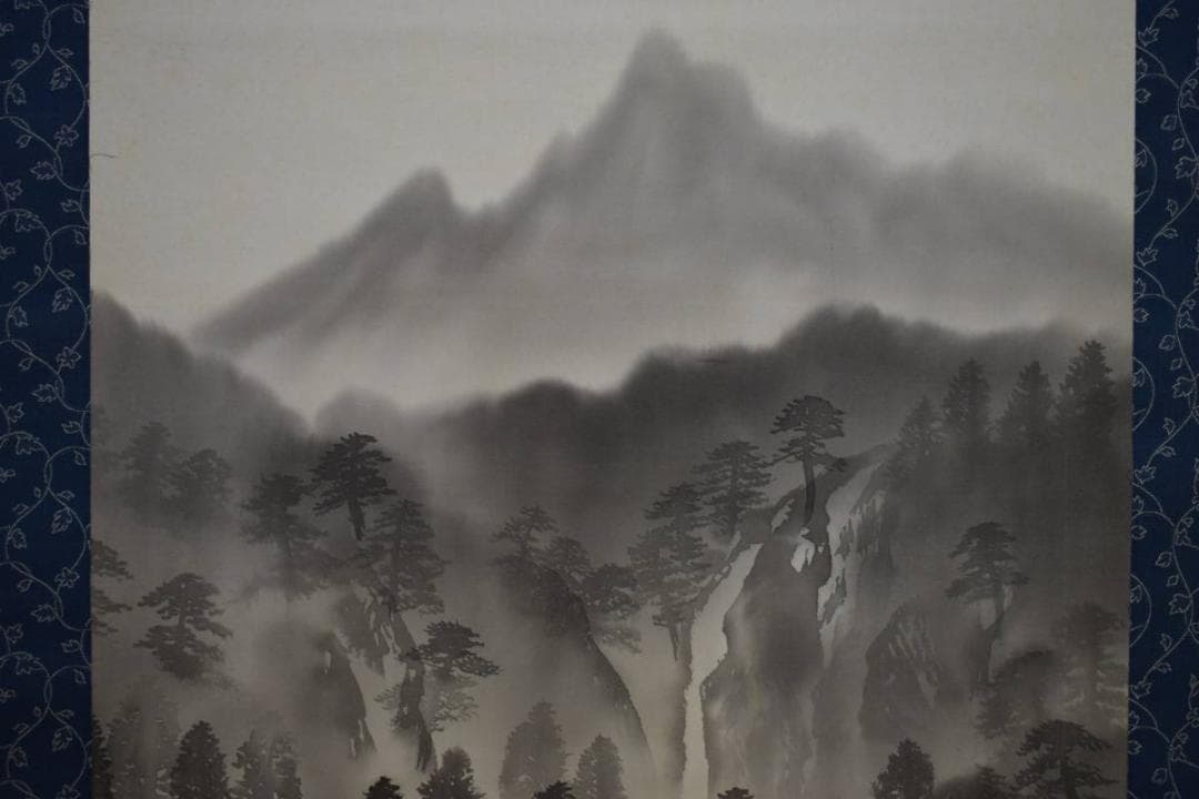 真作/荻野次郎/木曽源流図/桐共箱付/布袋屋掛軸HE-552