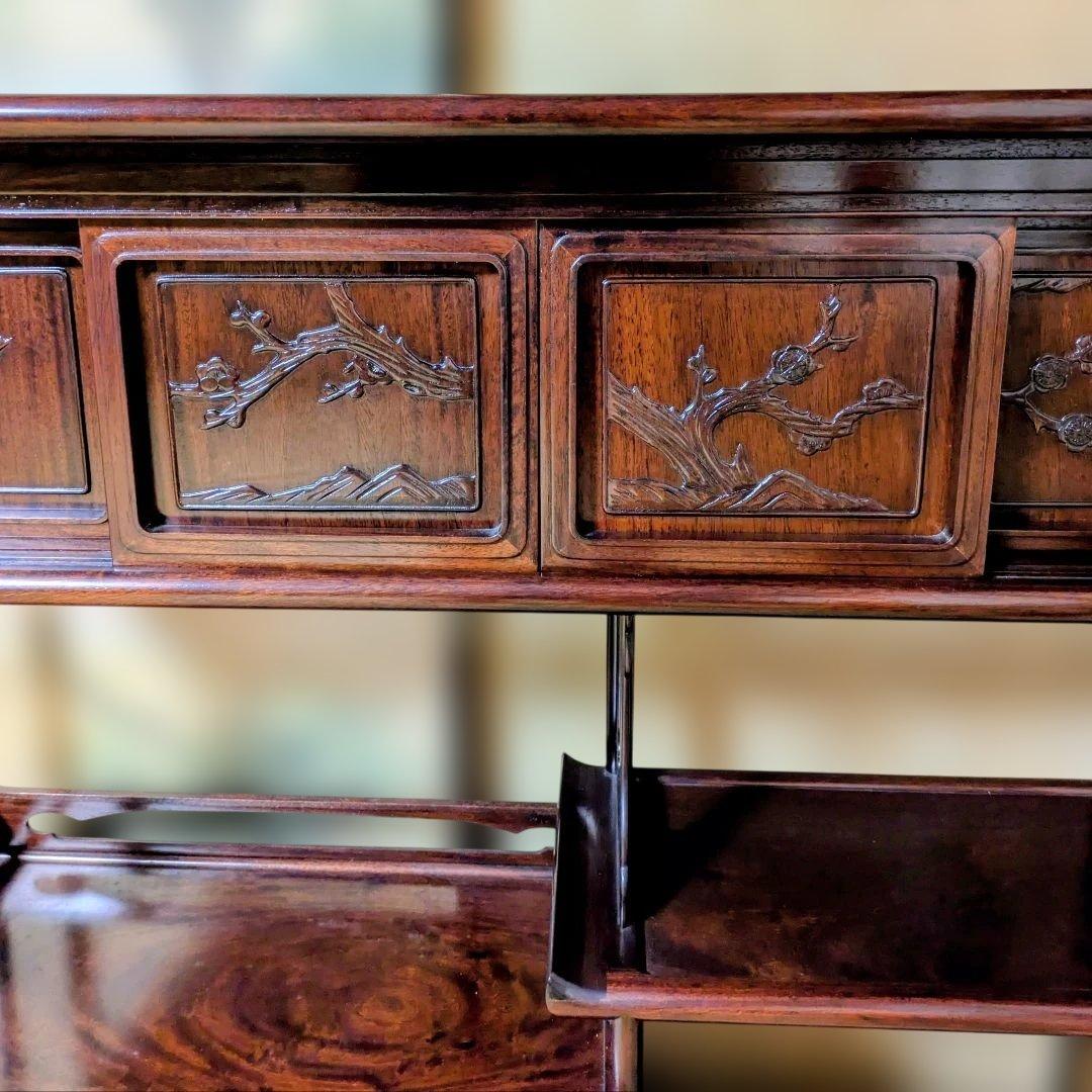 紫檀 違棚 飾棚 茶道具 透かし彫り