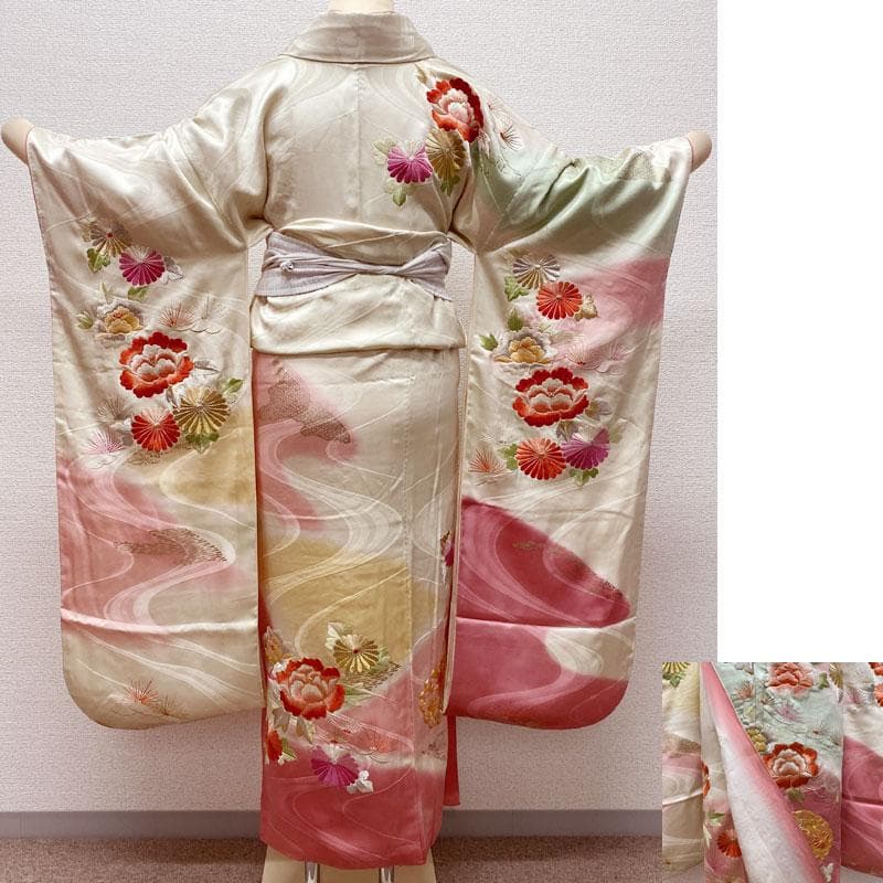 501aj80◎振袖＆袋帯 セミアンティーク 成人式 結婚式 十三参り◎