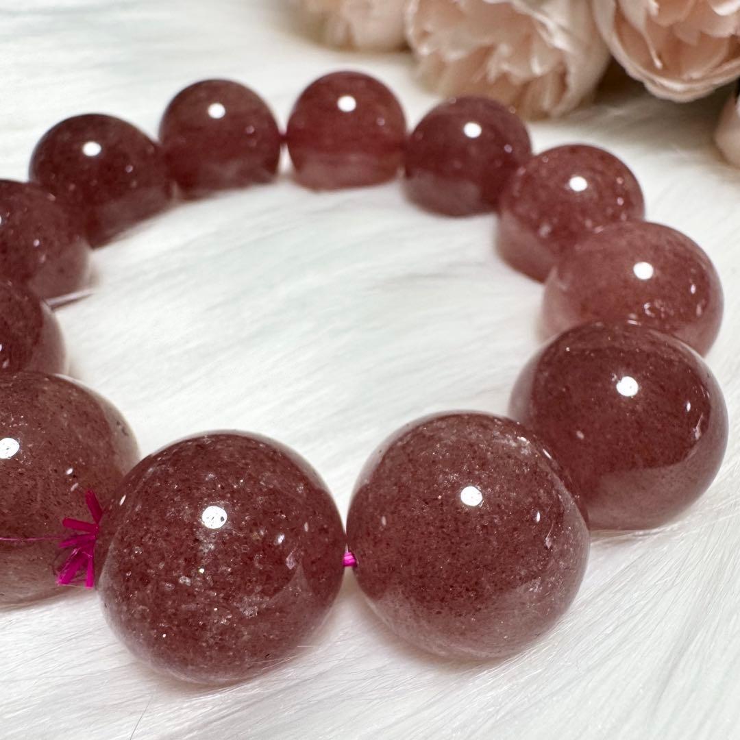 希少 ストロベリークォーツ 大玉 ブレスレット 恋愛運 金運 魔除け 天然石