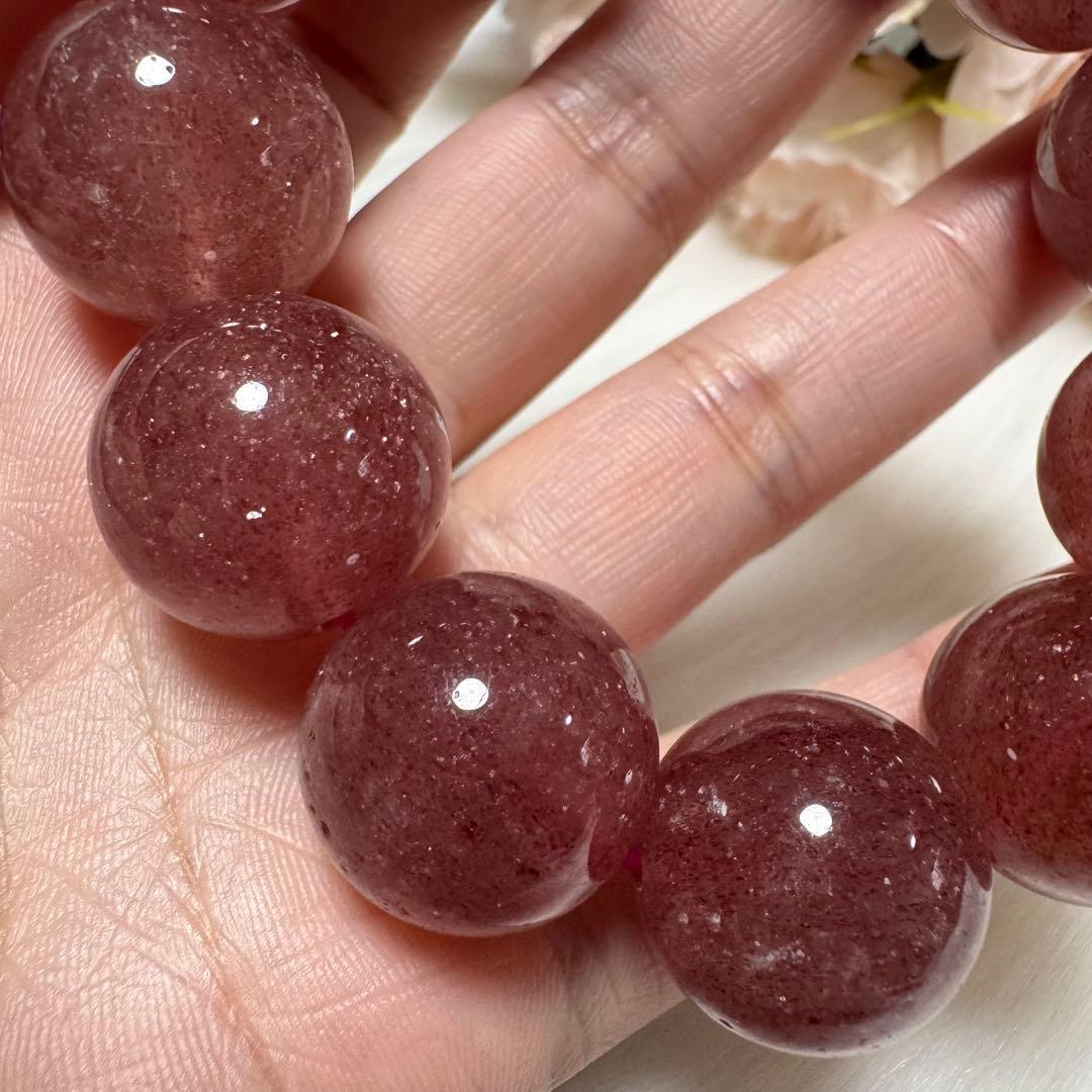 希少 ストロベリークォーツ 大玉 ブレスレット 恋愛運 金運 魔除け 天然石