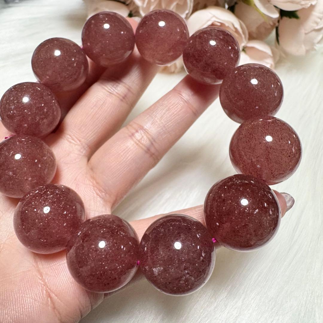 希少 ストロベリークォーツ 大玉 ブレスレット 恋愛運 金運 魔除け 天然石