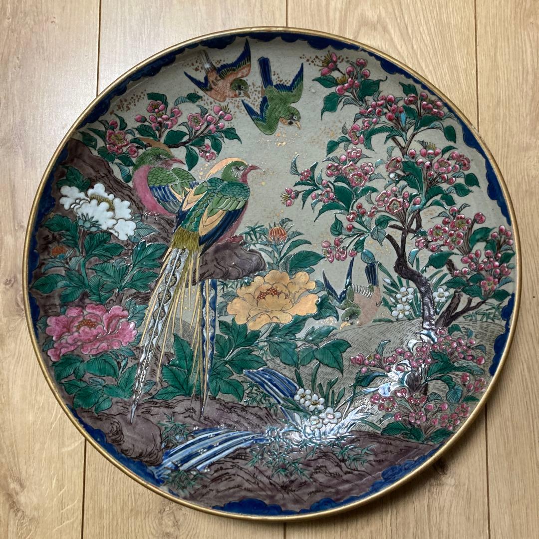 骨董品　大皿　花鳥絵