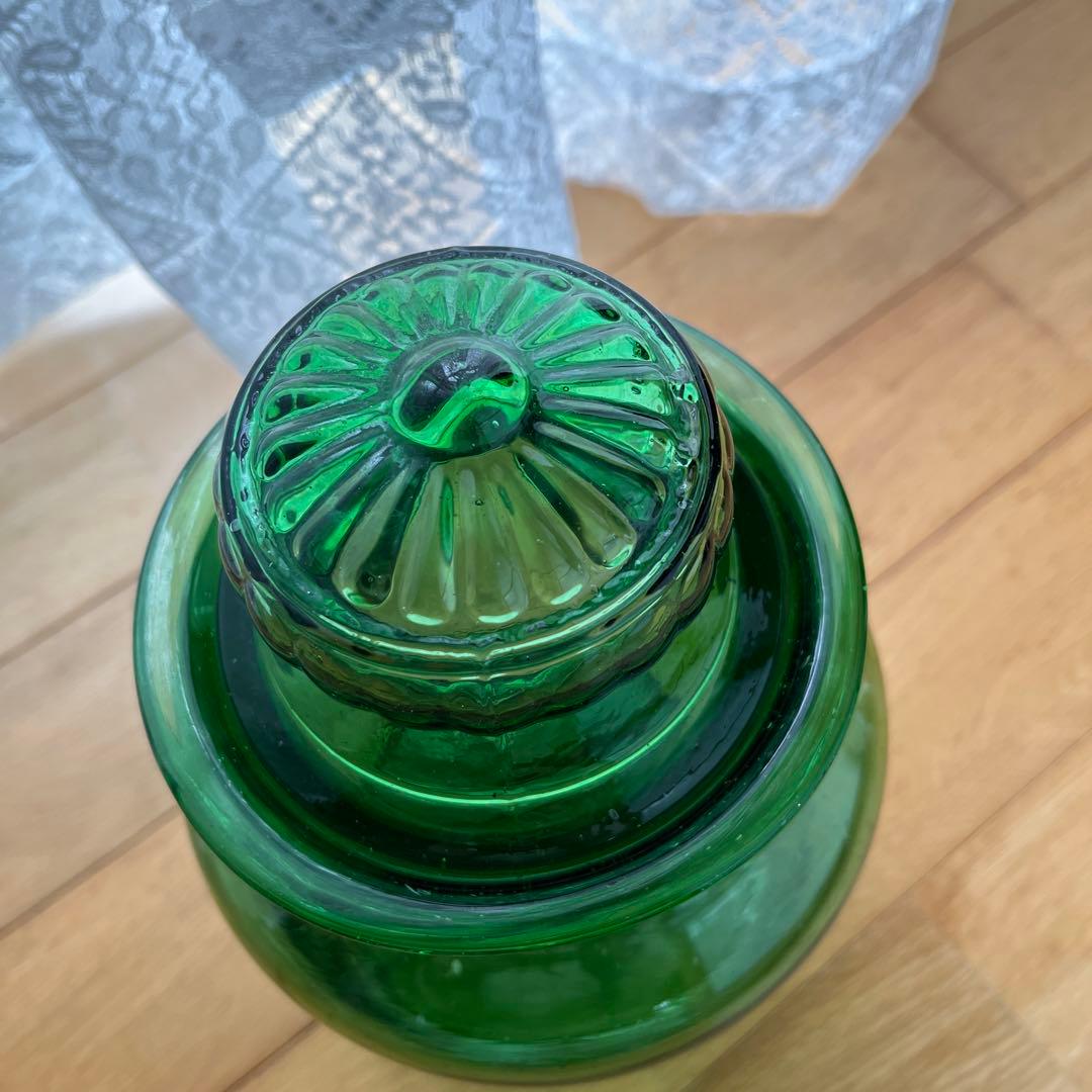 昭和レトロ ガラス瓶 ガラスポット 保存瓶 グリーン
