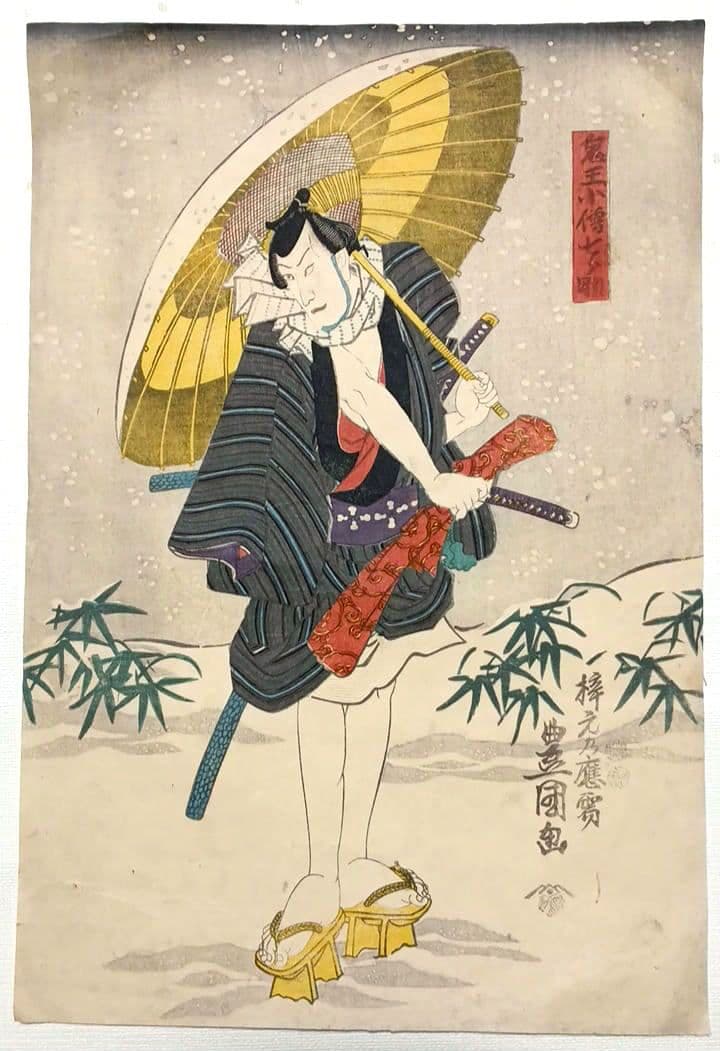 浮世絵版画役者絵三枚綴り右側と真ん中の２枚売り三代豊国画 弘化4年～嘉永5年出版