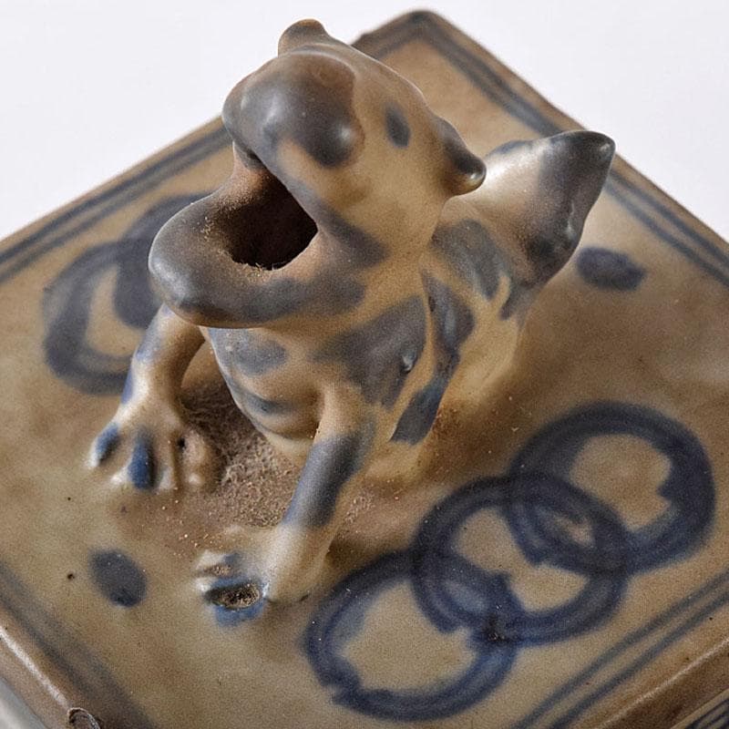 中国　青花　雷文　犬摘　四方香炉　時代箱付　M　R8380