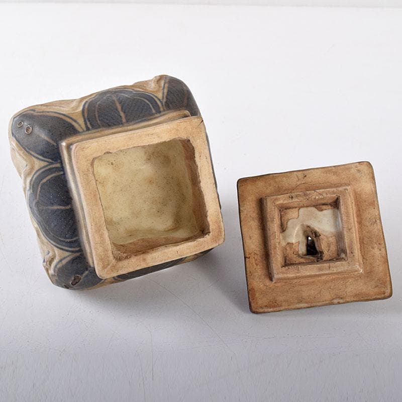 中国　青花　雷文　犬摘　四方香炉　時代箱付　M　R8380