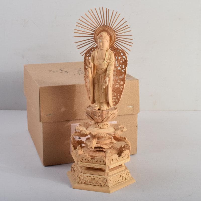 仏教美術　柘植彫刻　西立弥陀像　仏像　華鬘台　C　8845