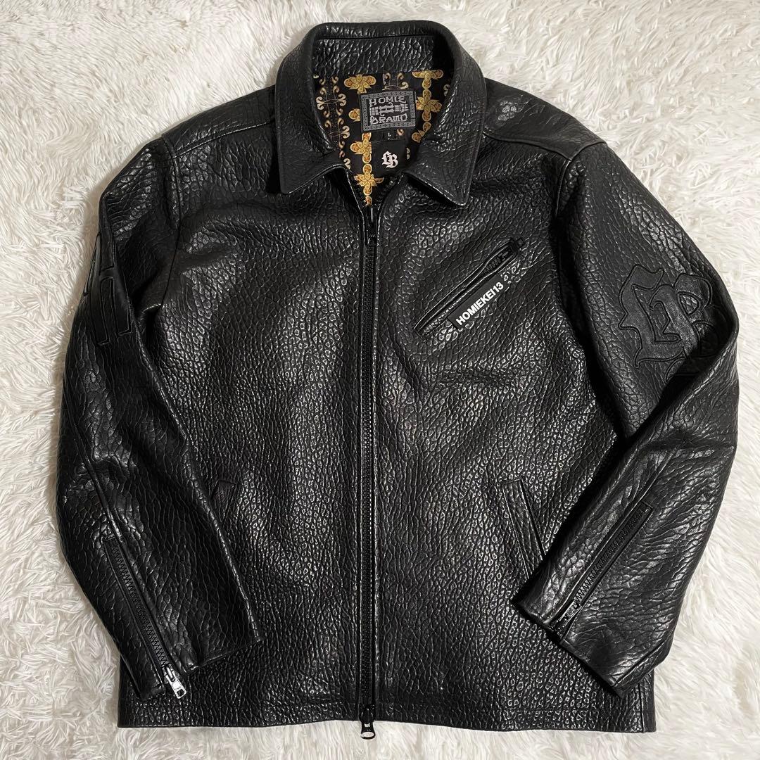 ホーミーケイ リバティーウォーク レザージャケット 裏地総柄 エンボス加工