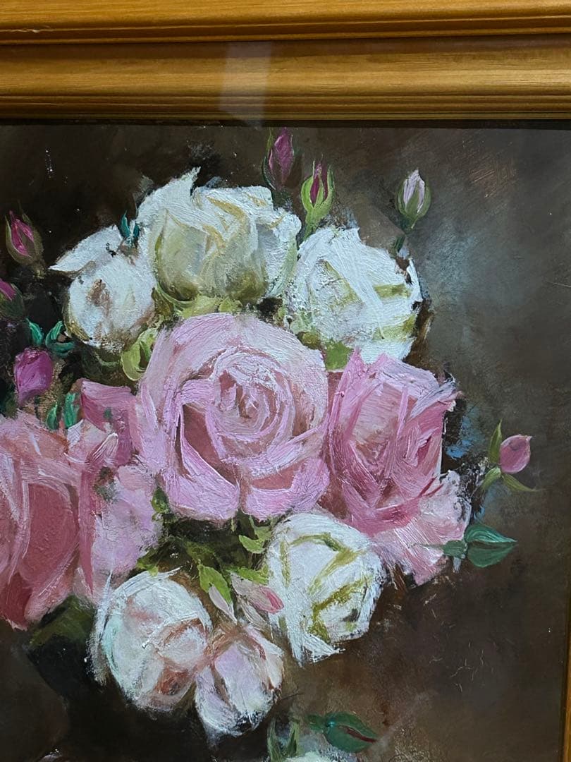 最終値下げ　中島絹子　作品　油絵　薔薇　花瓶　フラワー