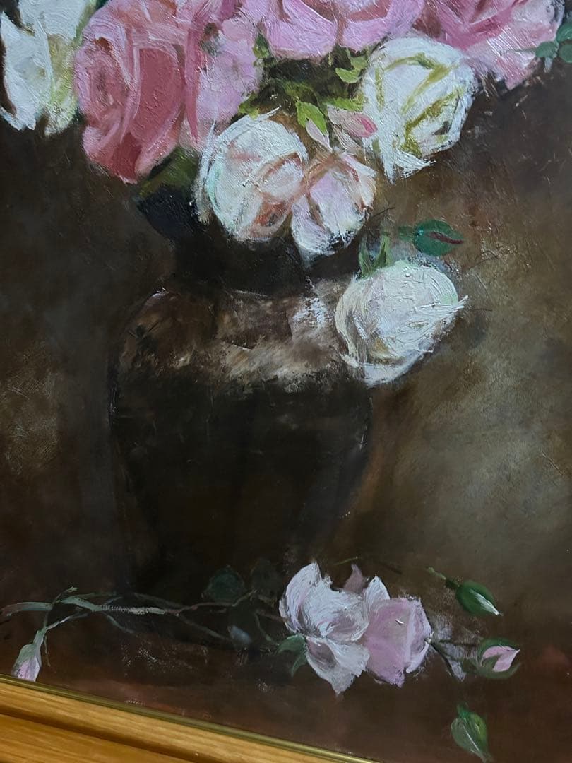 最終値下げ　中島絹子　作品　油絵　薔薇　花瓶　フラワー