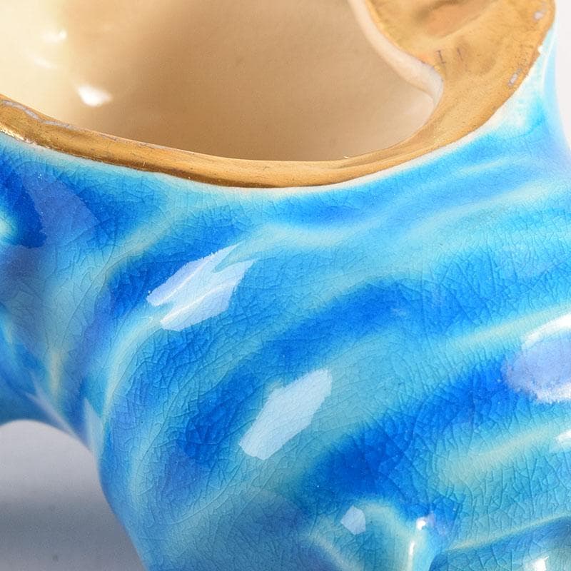 茶道具　平安　手塚桐鳳造　浅黄交趾栄螺　蓋置　共箱　V　8362