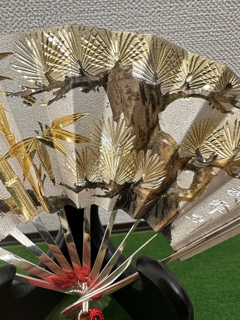 純銀製飾り扇　武峰作　銀細工