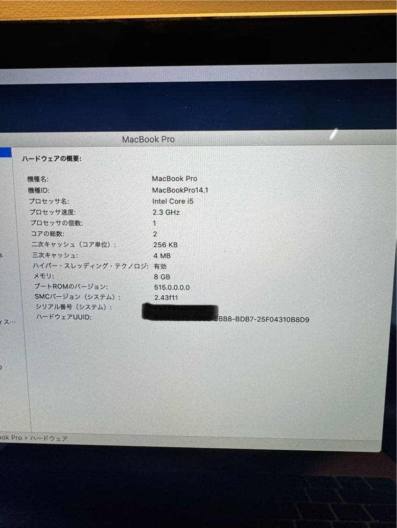 MacBook Pro 13インチ 2017 i5 256GB 8GB 本体のみ