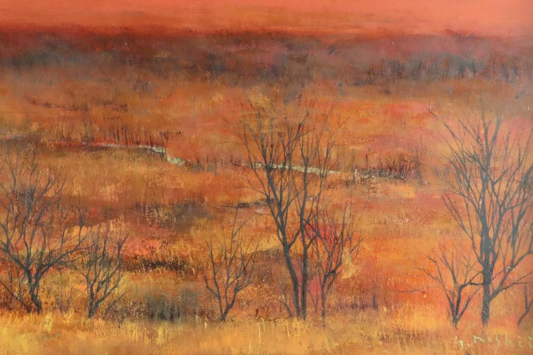 真作保証 西井義晃 「赤い風景」 油彩20号 自由美術協会会員