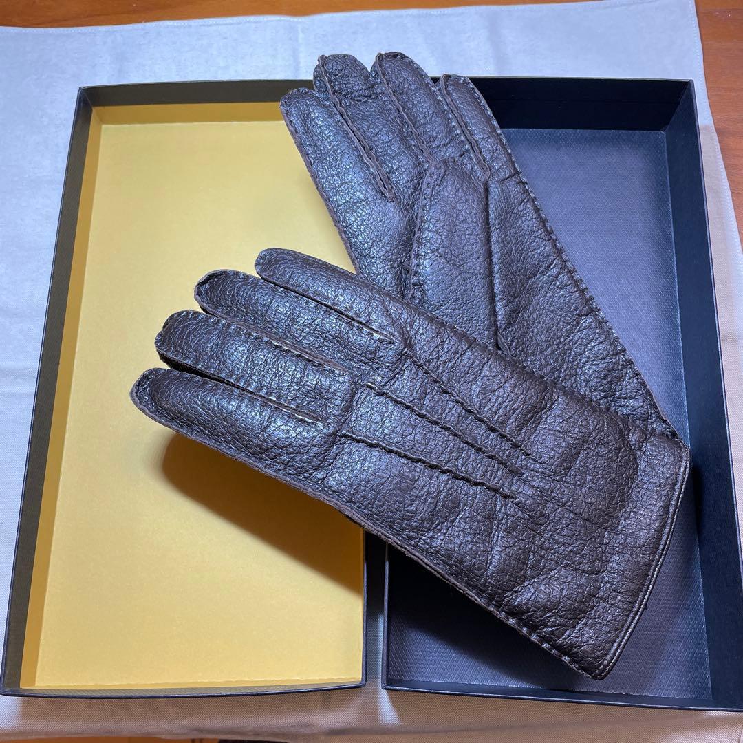 dunhill ダークブラウン レザー手袋 ペッカリー 裏カシミヤ 正規品 箱付