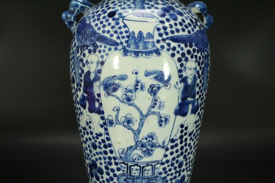 中国美術 青花 瓶人物花鳥紋 瓶 高31cm 希少 (LC138)