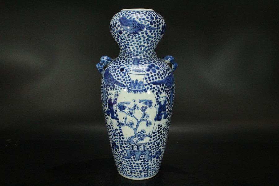 中国美術 青花 瓶人物花鳥紋 瓶 高31cm 希少 (LC138)