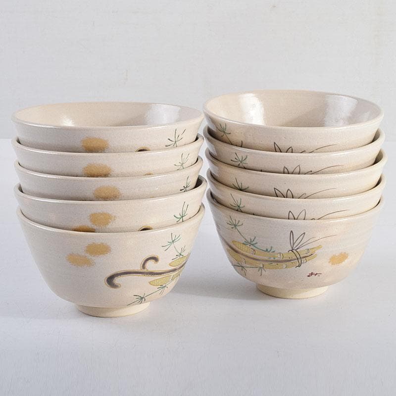 茶道具　八世乾山　山本如仙造　色絵金彩　数茶碗　十客　共箱　M　R9425B