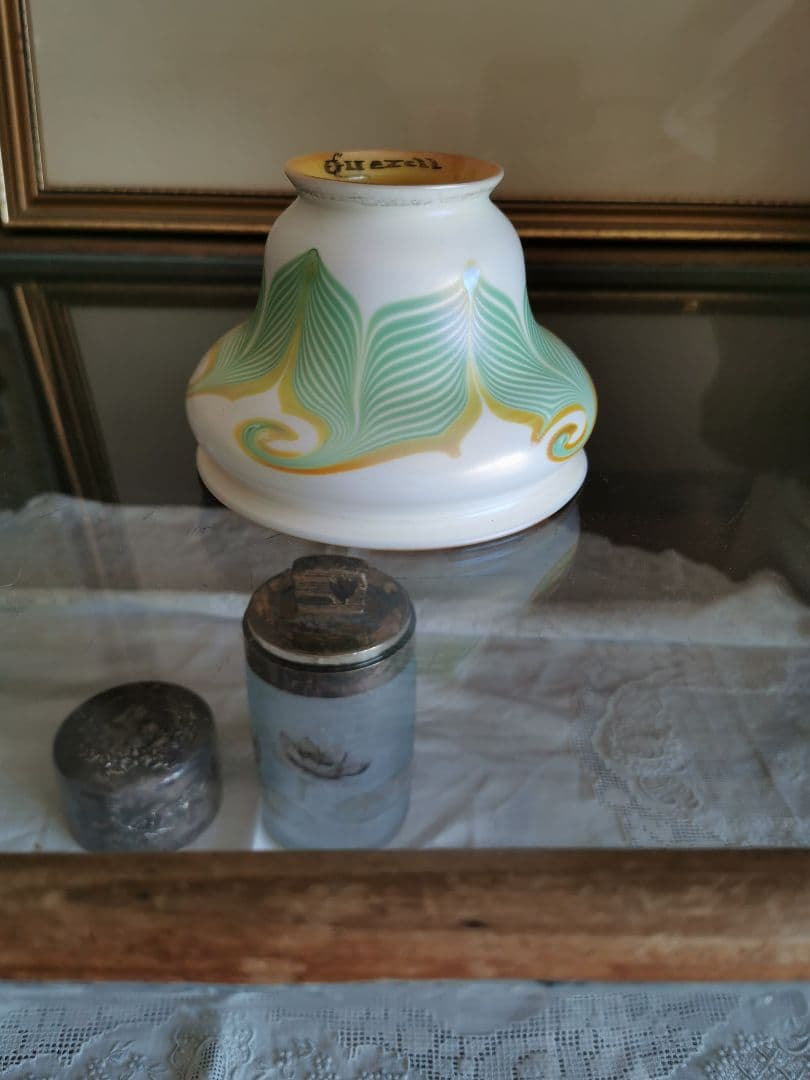 アンティーク ファヴリルガラス Quezell イリデッセンス ブロンズランプ