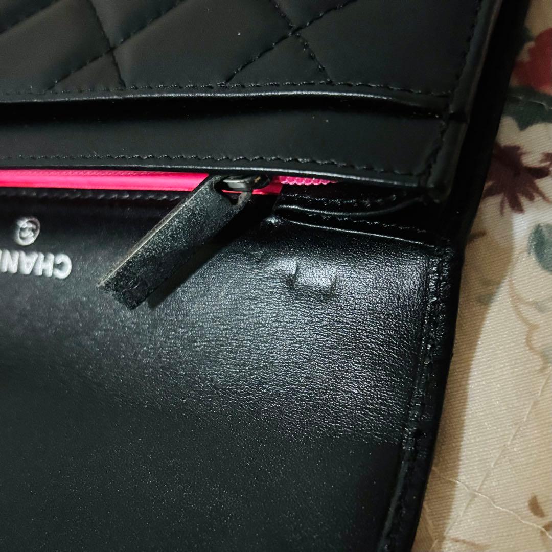 CHANEL カンボンライン 二つ折り 財布 ブラック ピンク ※説明欄必読